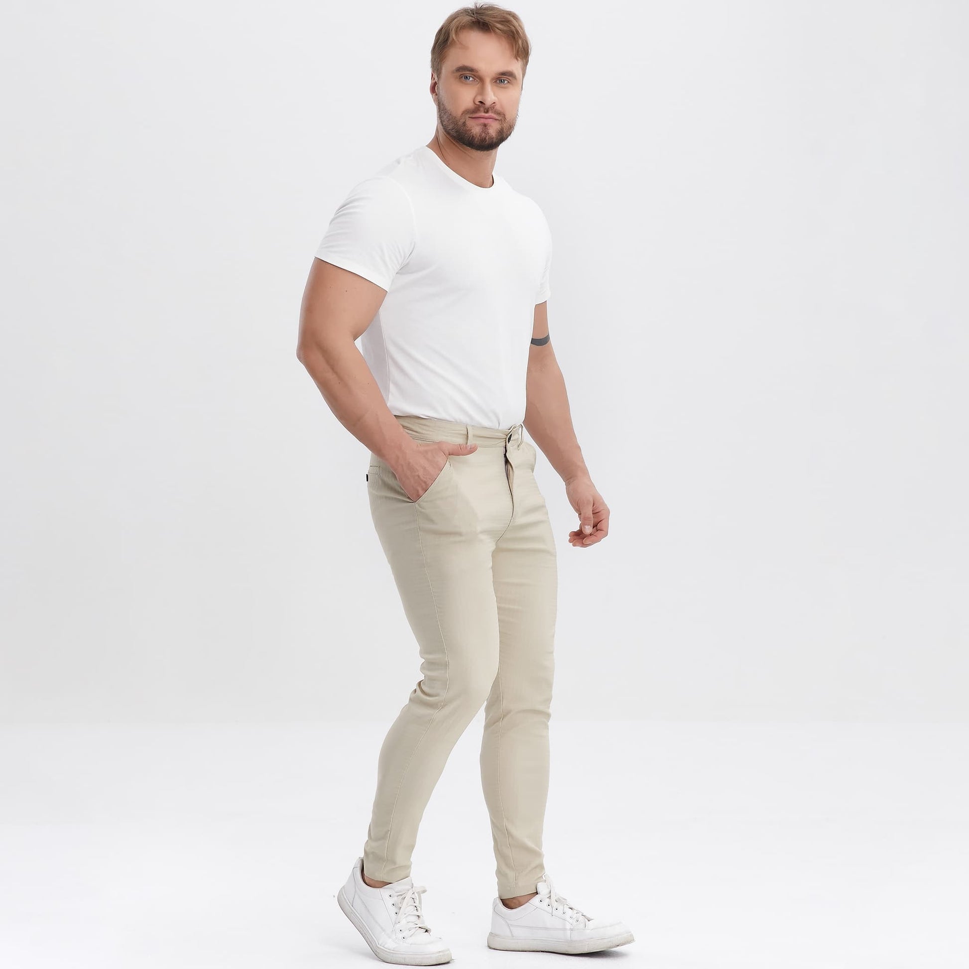 khaki mens casual pants slim fit stretchy