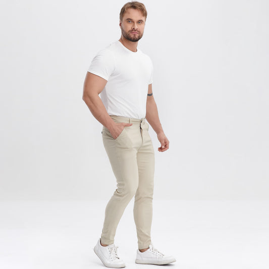 khaki mens casual pants slim fit stretchy