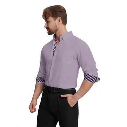 Men's Long Sleeve Dress Shirts Slim Fit Inner Contrast Business Casual Button Down Purple Shirt