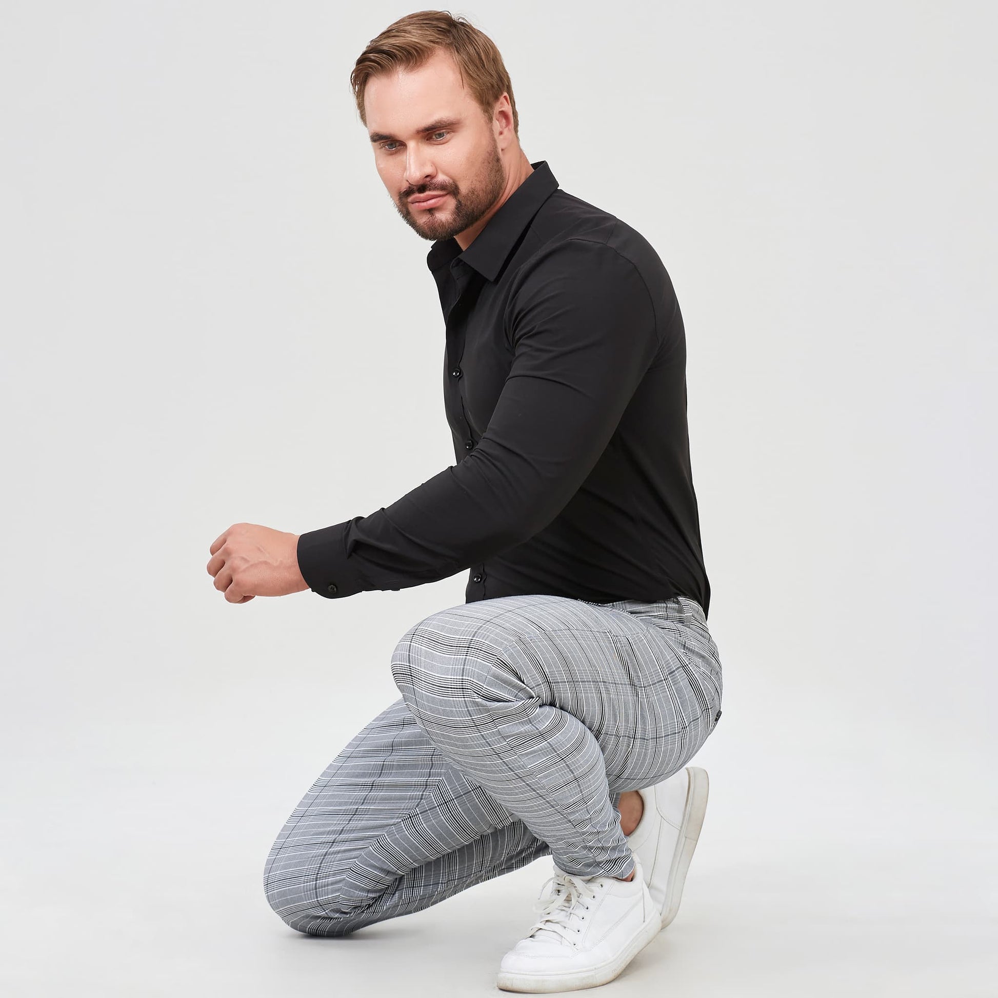 grey plaid mens chinos pants slim fit stretchy
