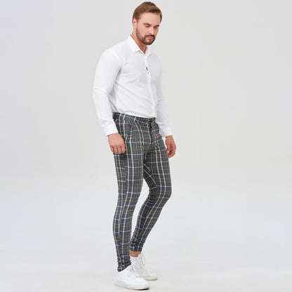 grey plaid mens cocktail attire slim fit stretchy