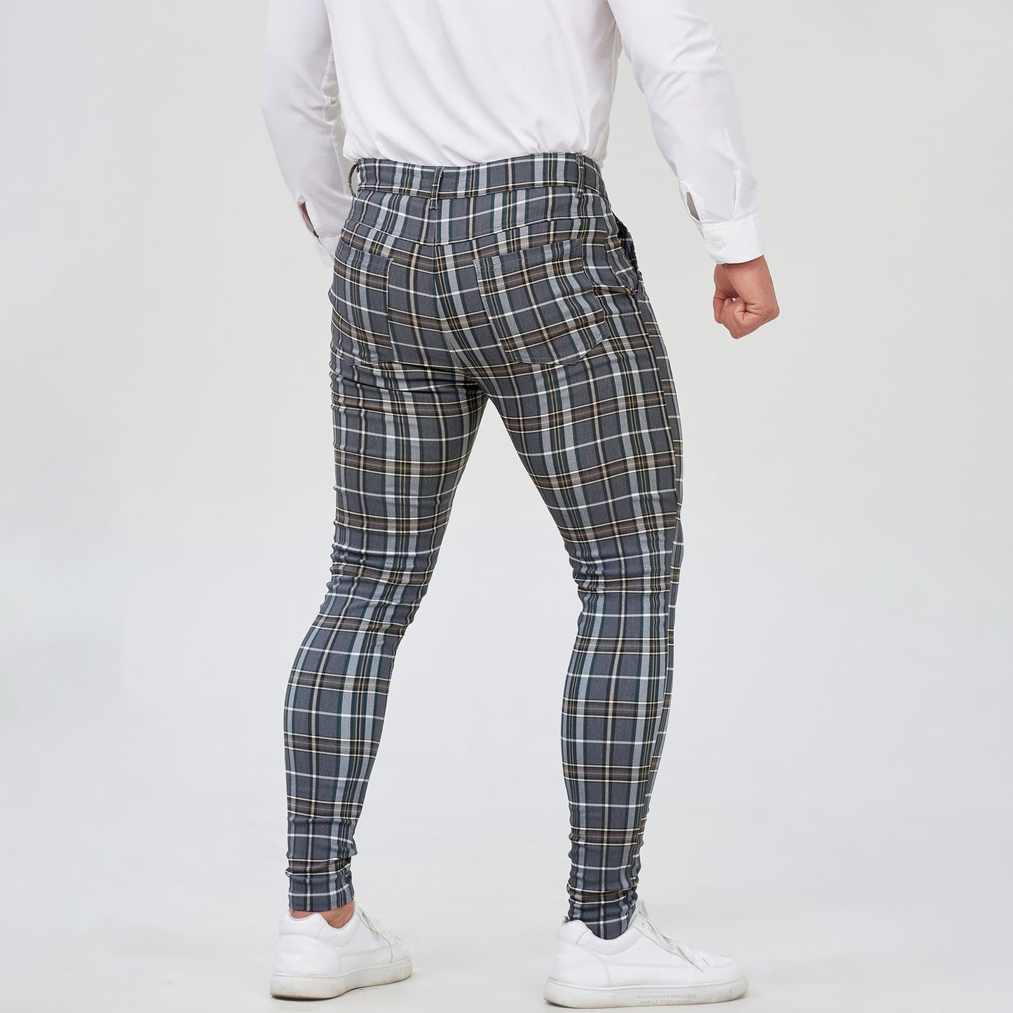 grey plaid mens dress joggers pants for work slim fit stretchy