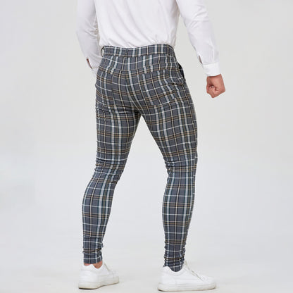 grey plaid mens dress joggers pants for work slim fit stretchy