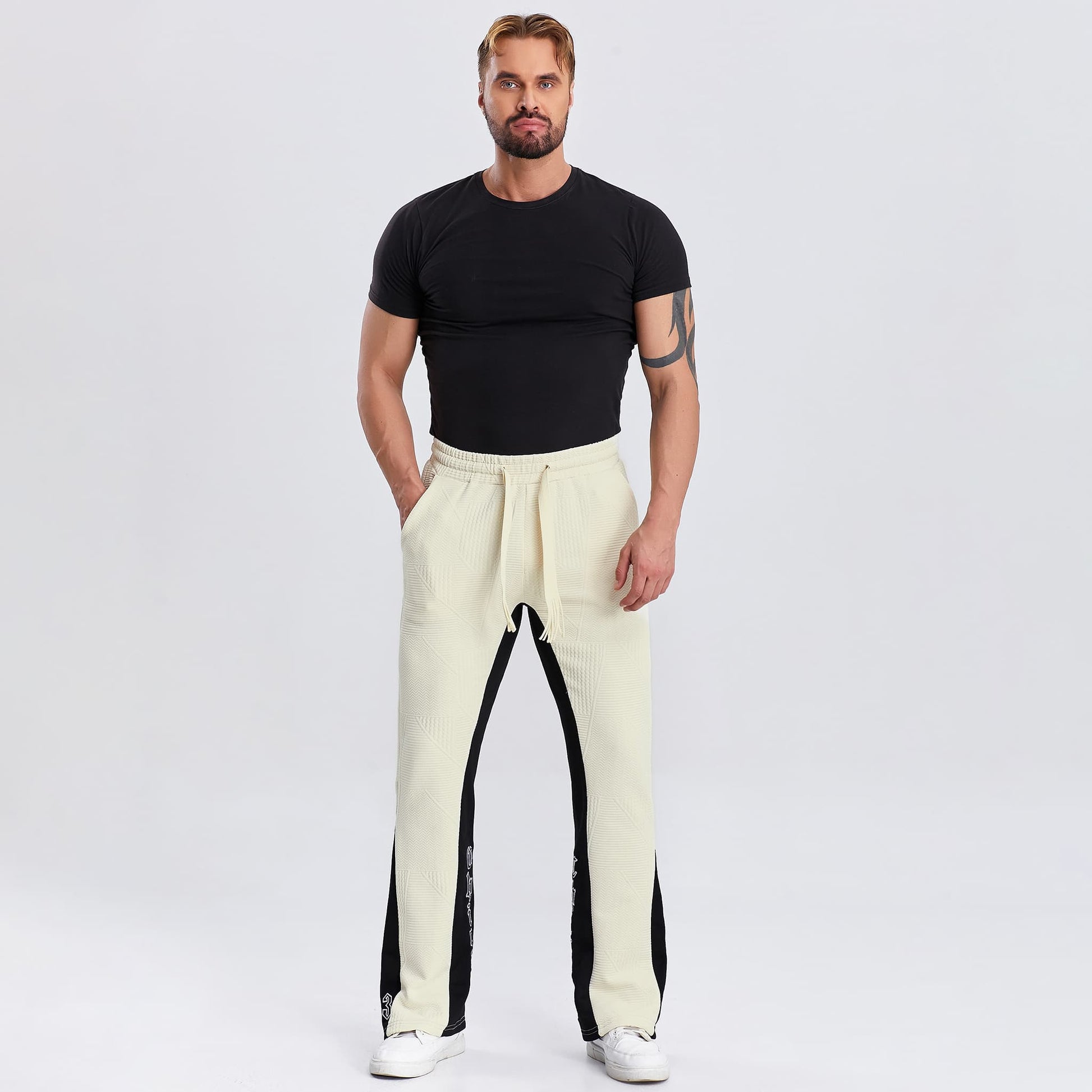 drawstring waistband mens flared sweatpants embroidered 