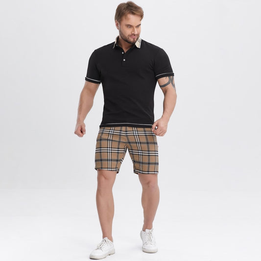 mens golf black shirts short sleeve slim fit stretchy waffle shirts