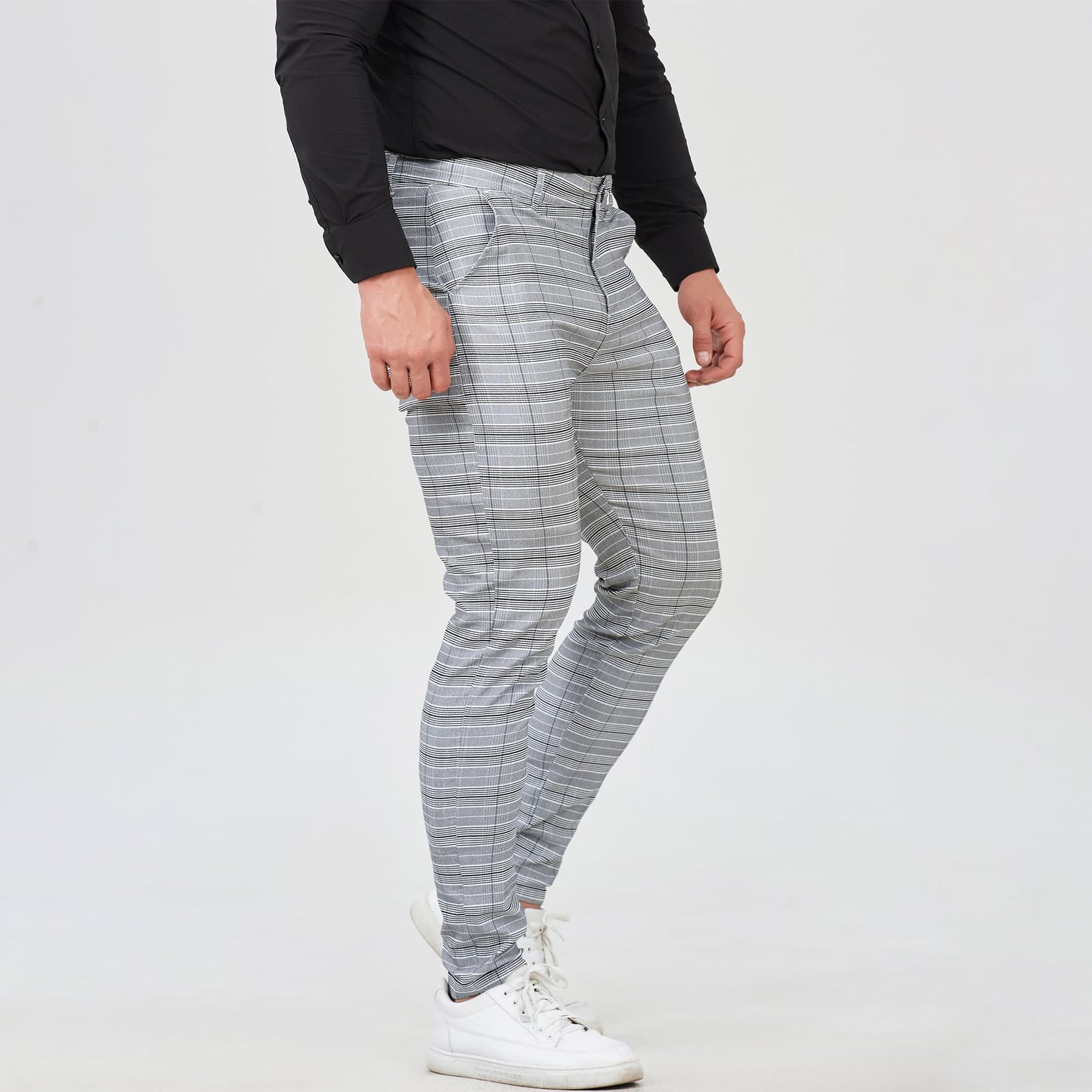 mens grey plaid pants slim fit stretchy
