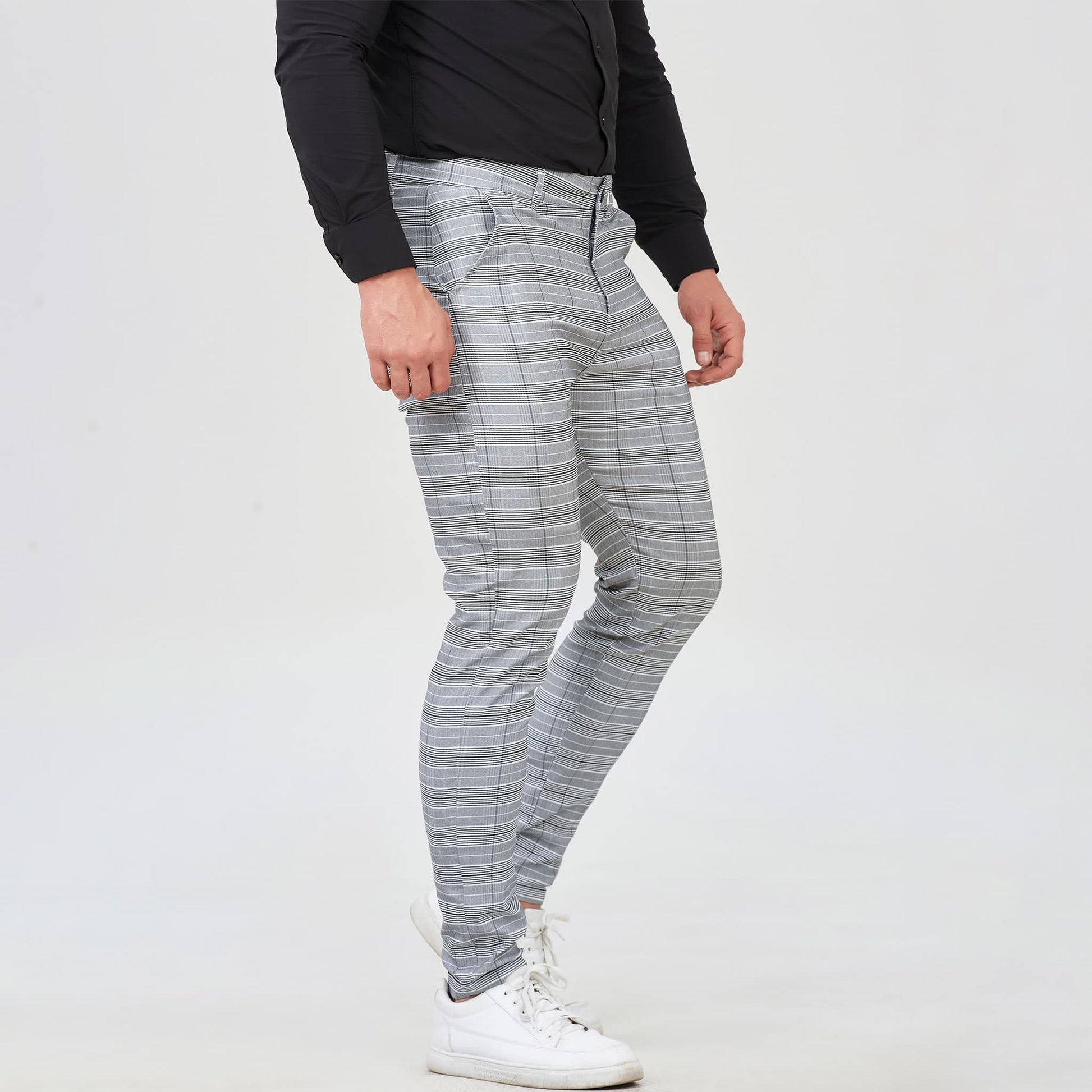 mens grey plaid pants slim fit stretchy