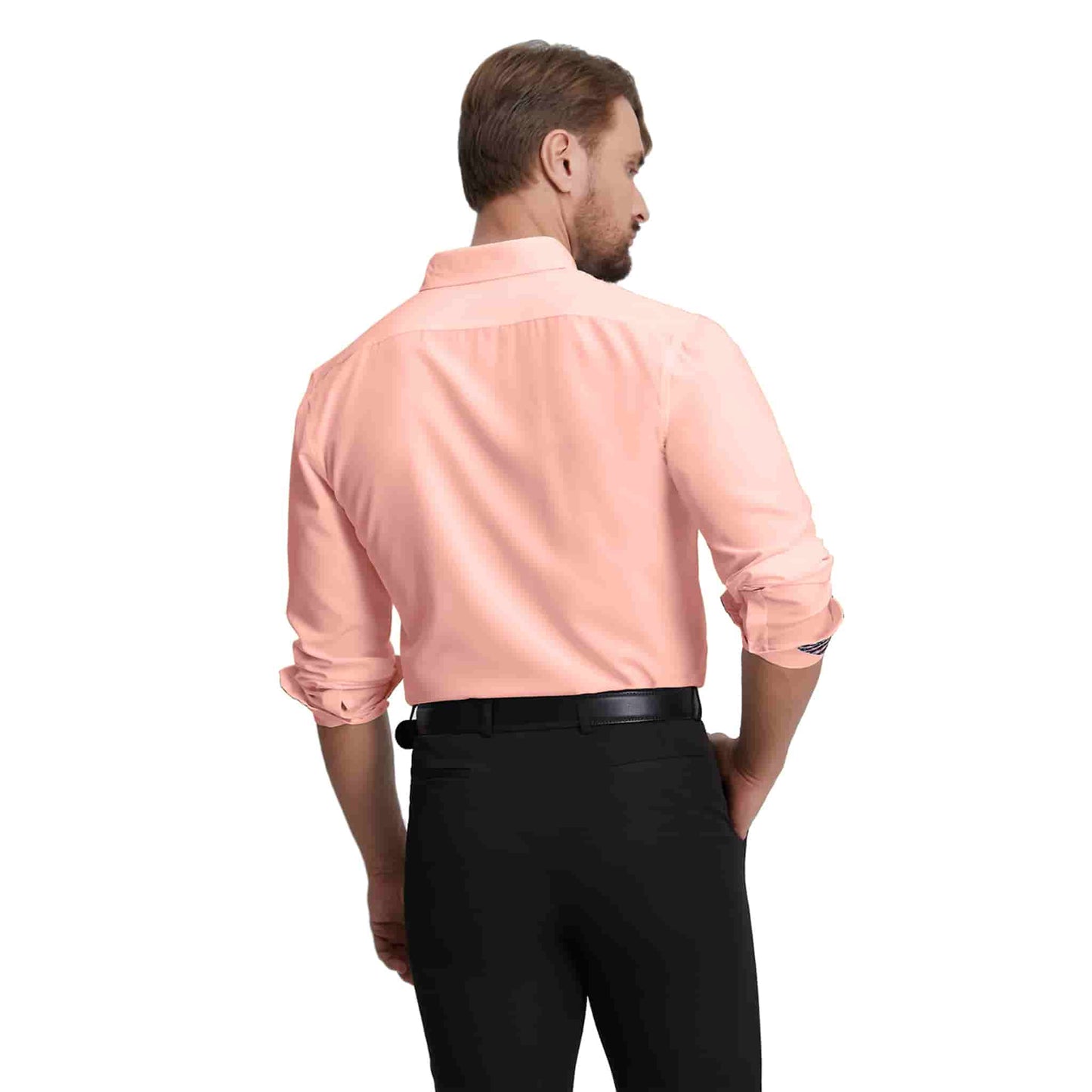 Men's Long Sleeve Dress Shirts Slim Fit Inner Contrast Business Casual Button Down Pink Shirt