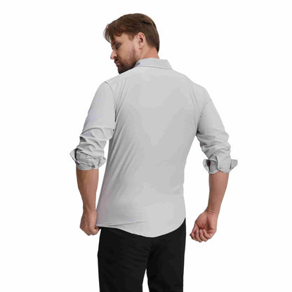 Men's Long Sleeve Dress Shirts Slim Fit Inner Contrast Business Casual Button Down Light Grey Shirt