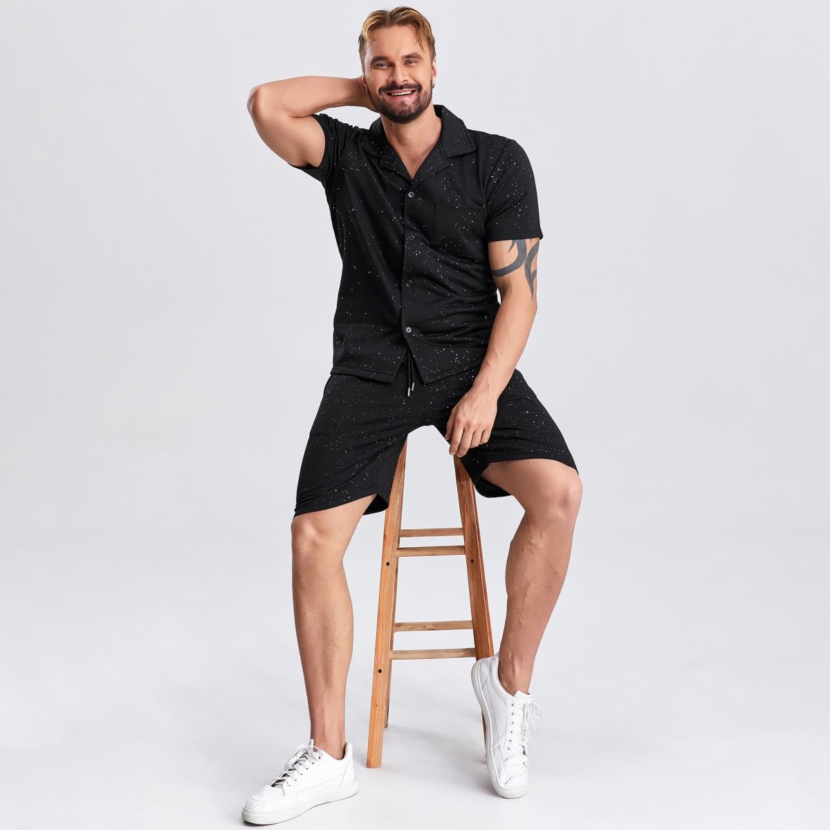 mens loungewear sets button down sparkling