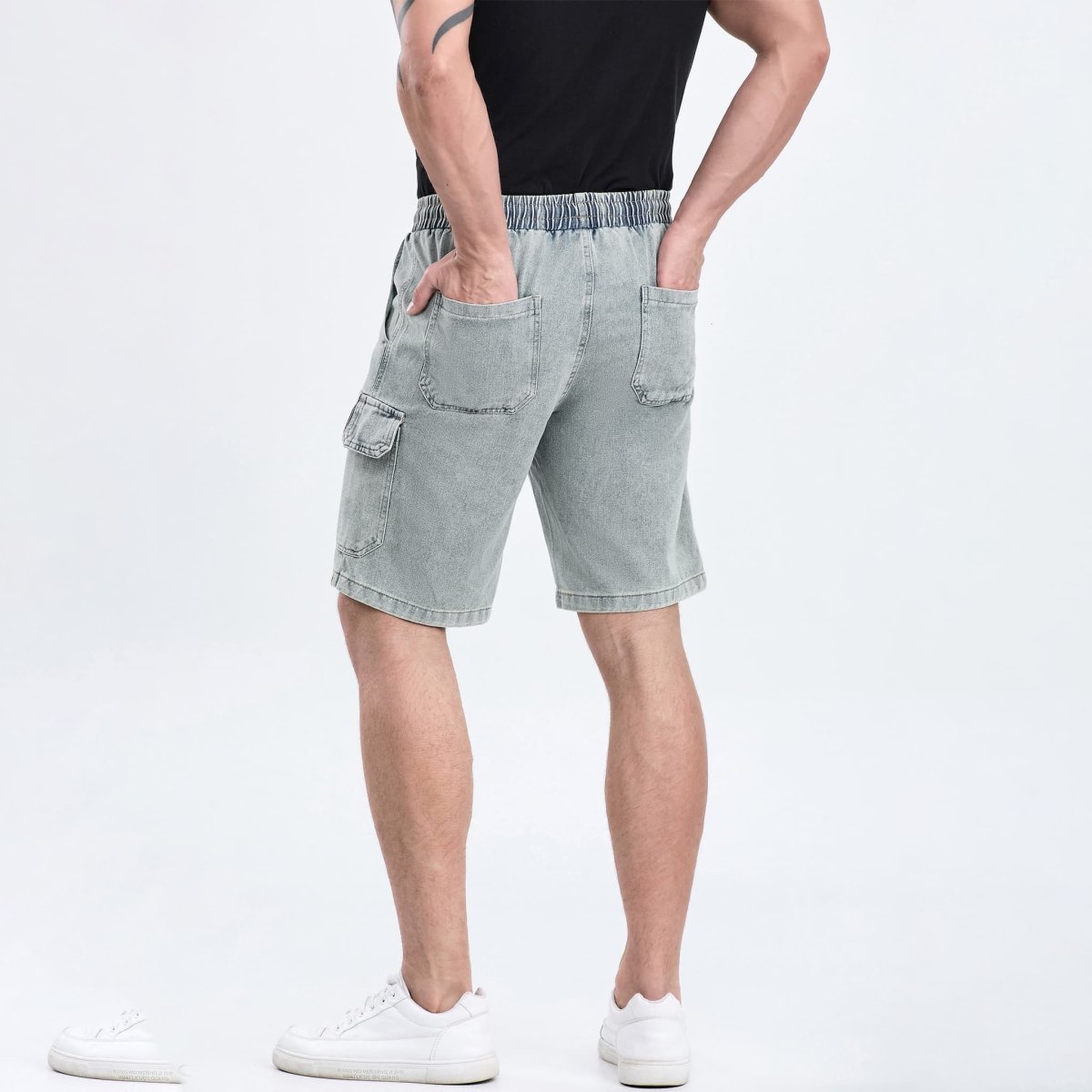 drawstring waist mens jean shorts with pockets