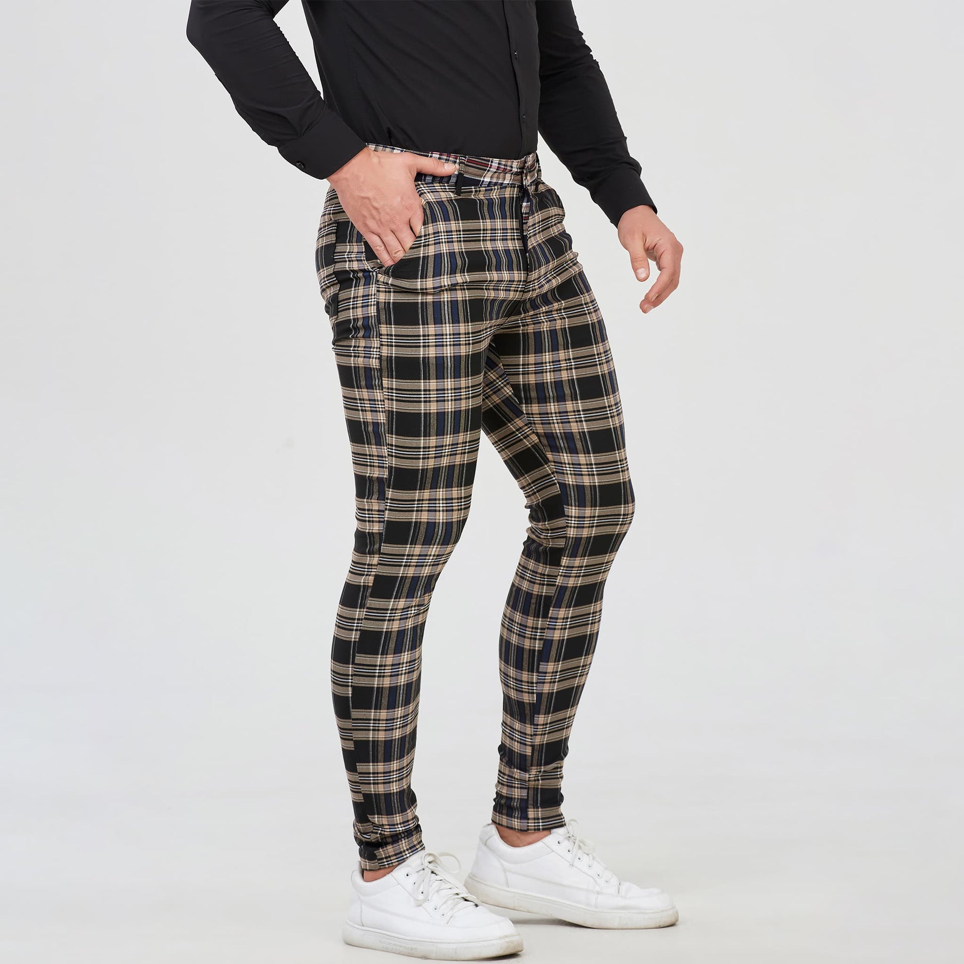 ALLELMS Mens Checkered Chinos Slim Fit Stretch Flat-Front Skinny Dress Pants ALLELMS Mens Checkered Chinos Slim Fit Stretch Flat-Front Skinny Dress Pants