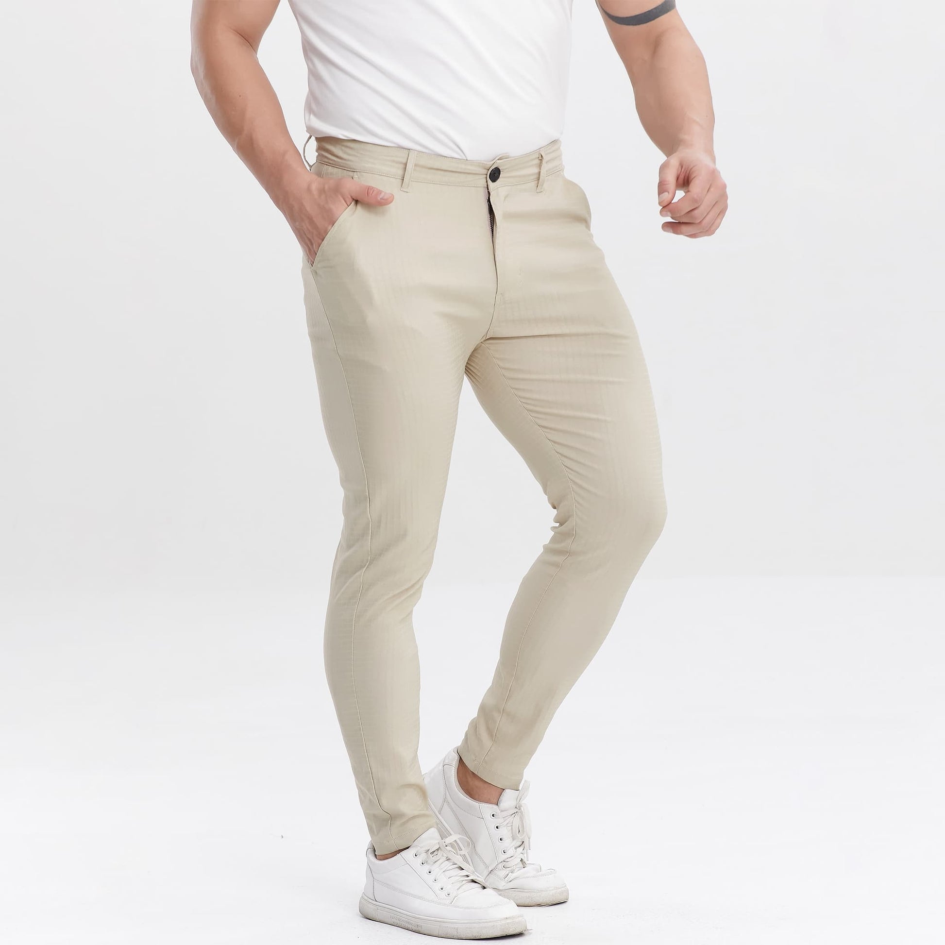 khaki mens skinny joggers stretchy