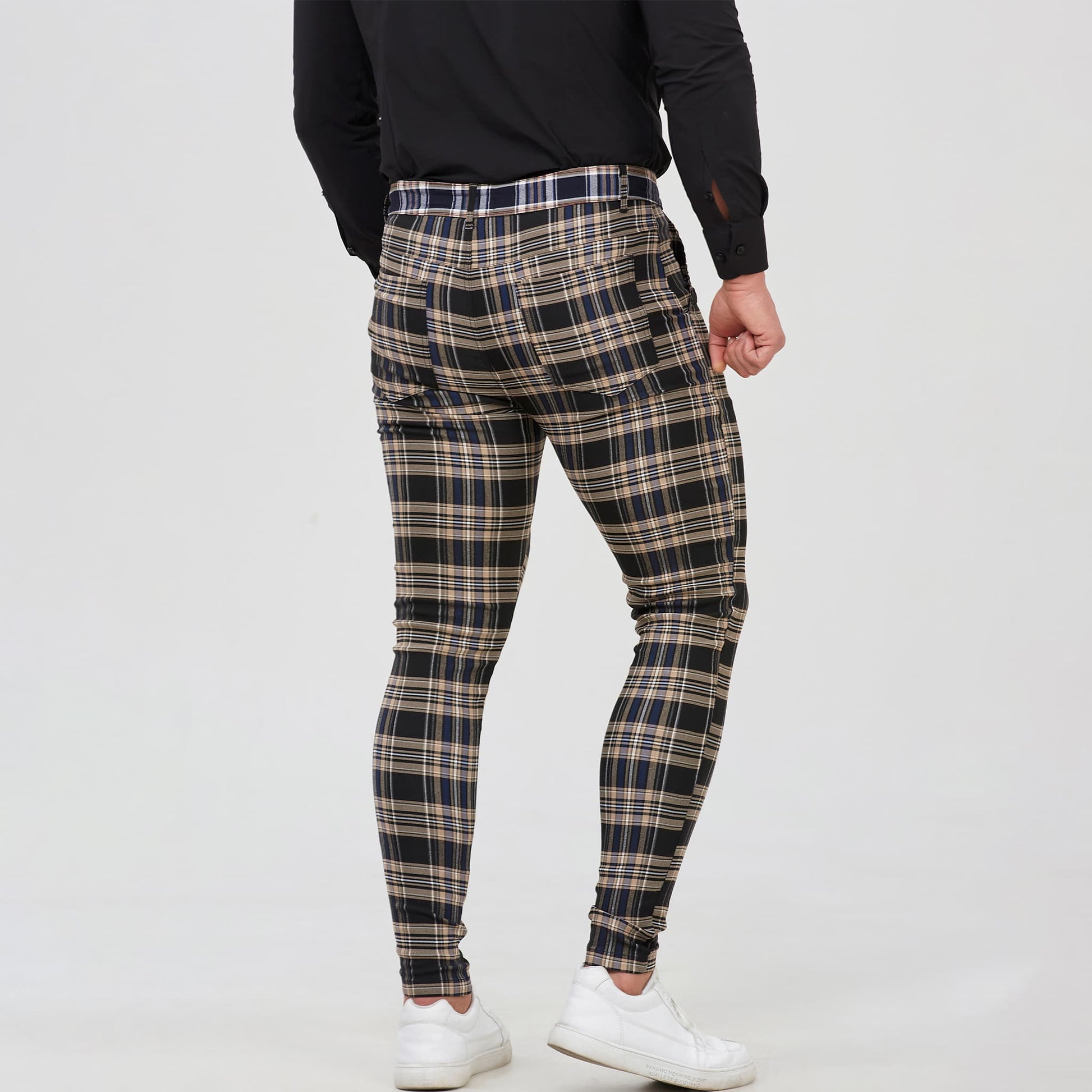 black and brown checkered mens slacks slim fit