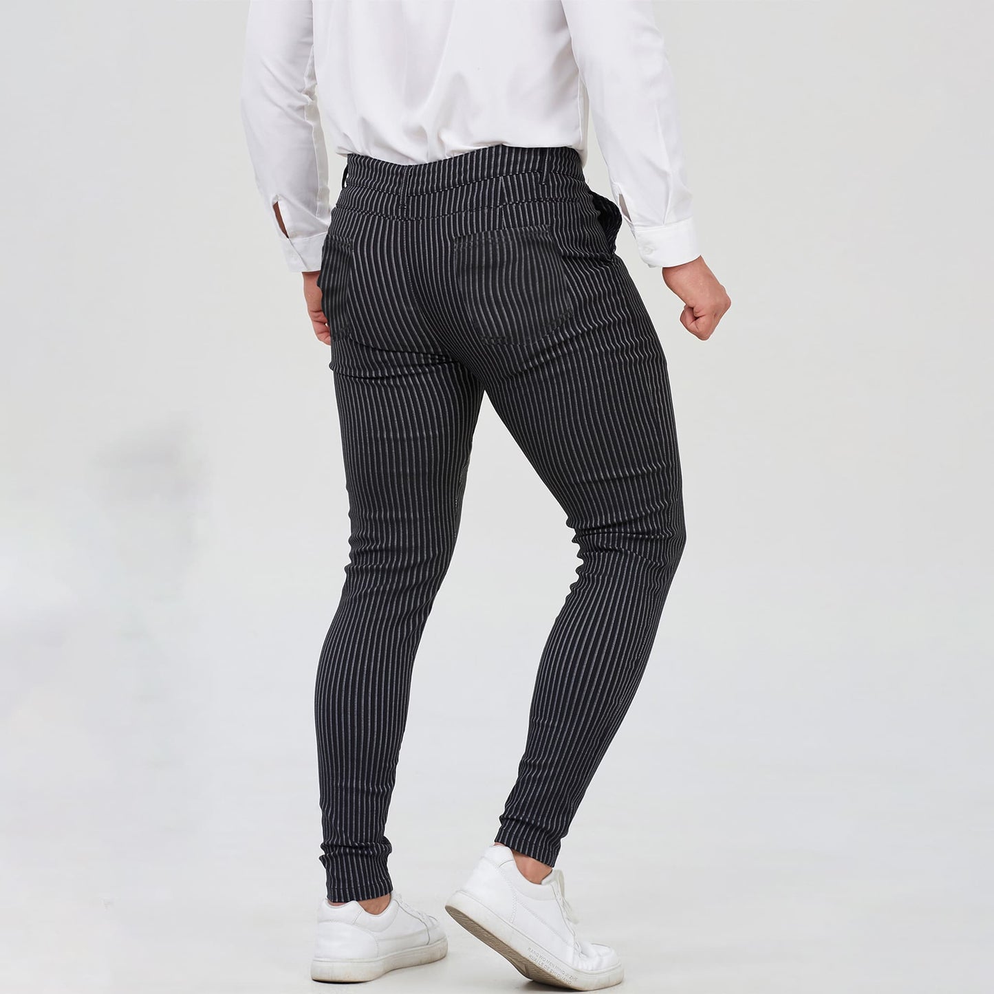 black mens slim fit golf pinstriped  pants stretchy
