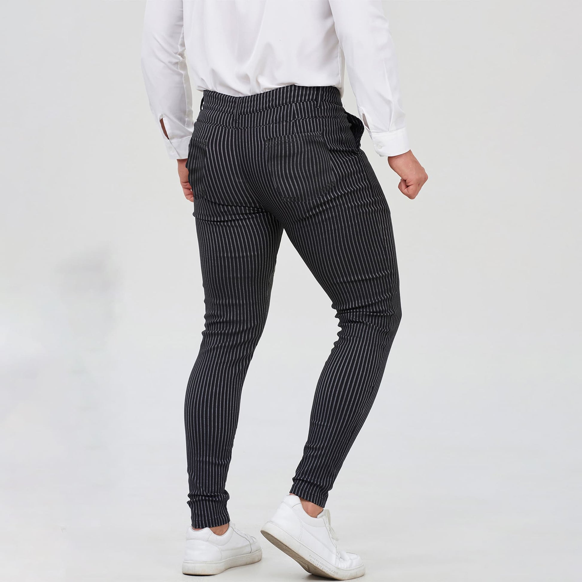 black mens slim fit golf pinstriped  pants stretchy