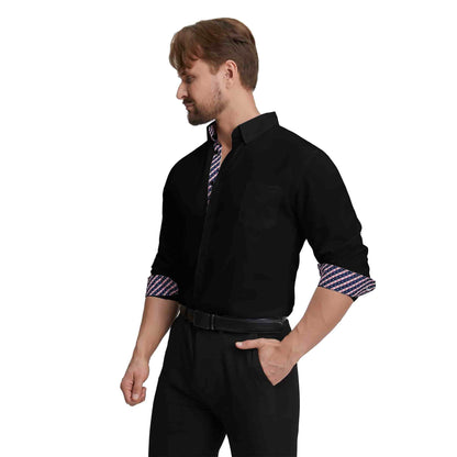 Men's Long Sleeve Dress Shirts Slim Fit Inner Contrast Business Casual Button Down Black Shirt