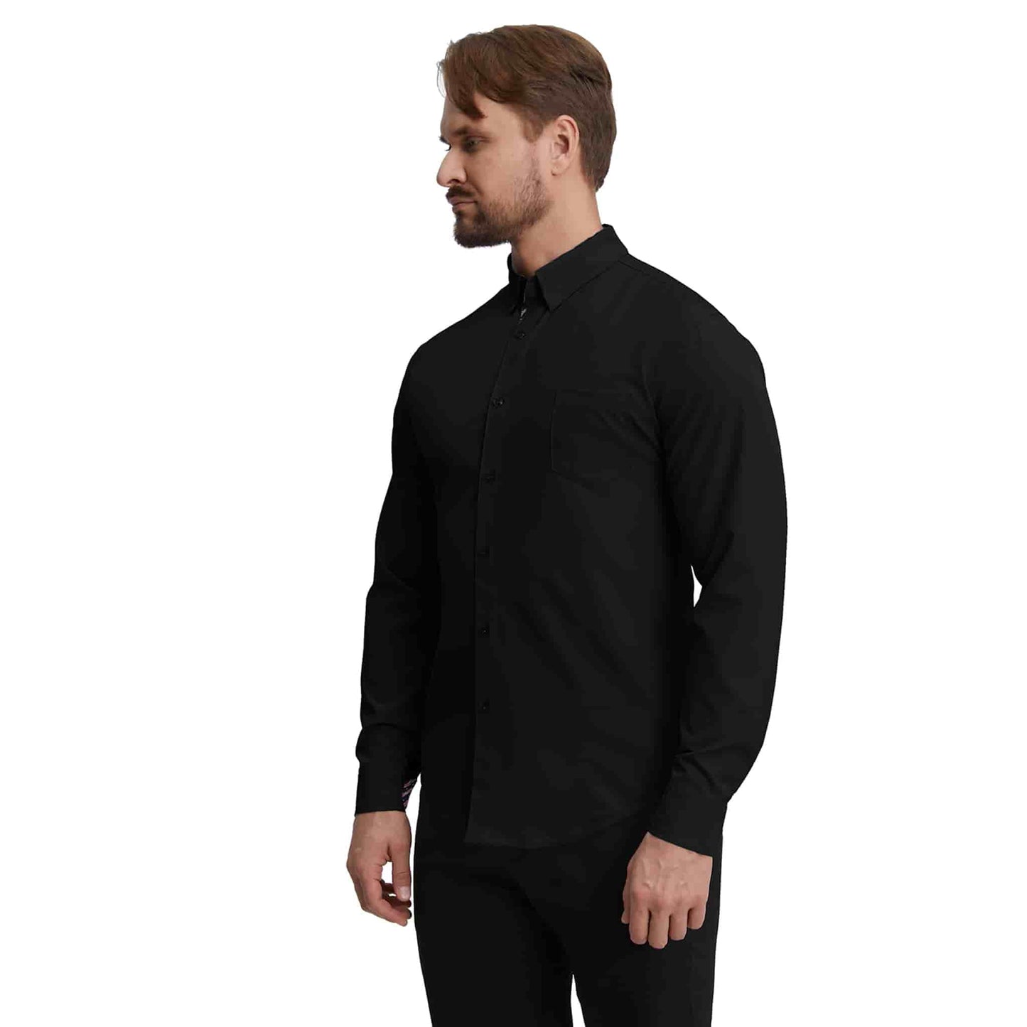 Men's Long Sleeve Dress Shirts Slim Fit Inner Contrast Business Casual Button Down Black Shirt