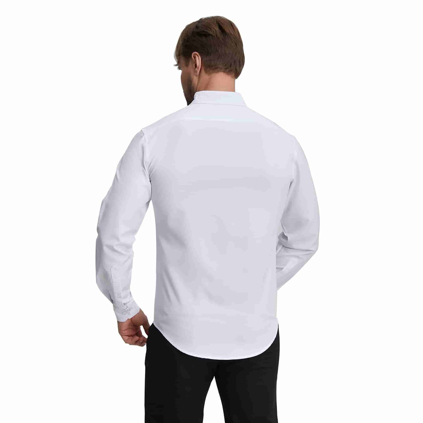 Men's Long Sleeve Dress Shirts Slim Fit Inner Contrast Business Casual Button Down White Shirt