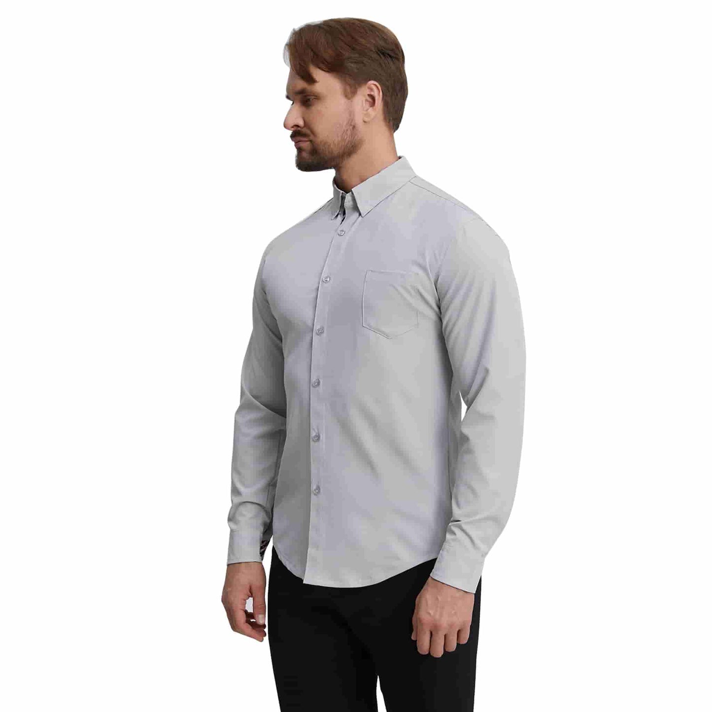 Men's Long Sleeve Dress Shirts Slim Fit Inner Contrast Business Casual Button Down Light Grey Shirt