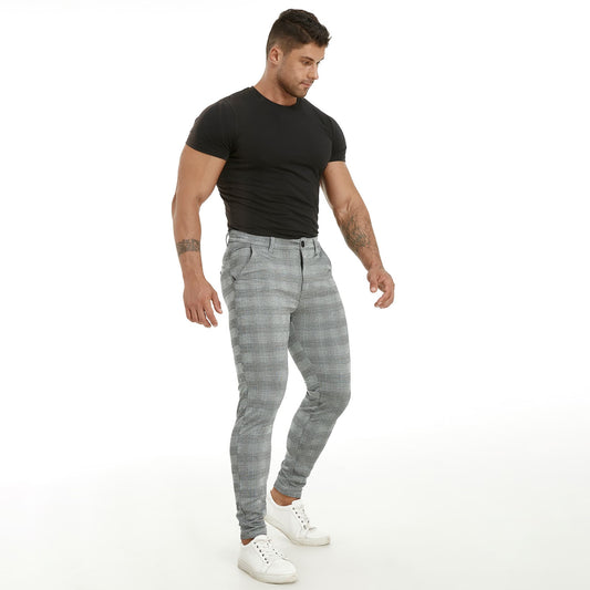 grey plaid mens slim fit work pants stretchy