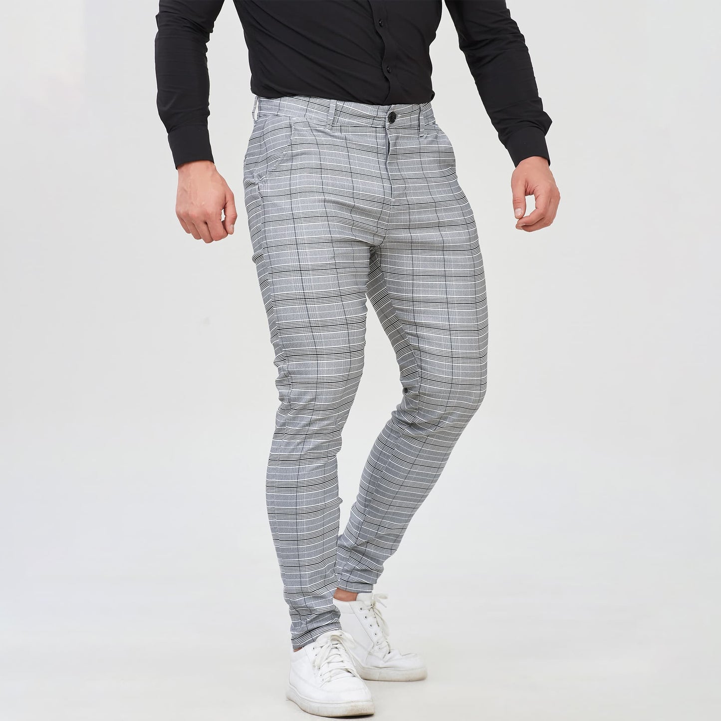 grey plaid mens stretch chinos skinny fit