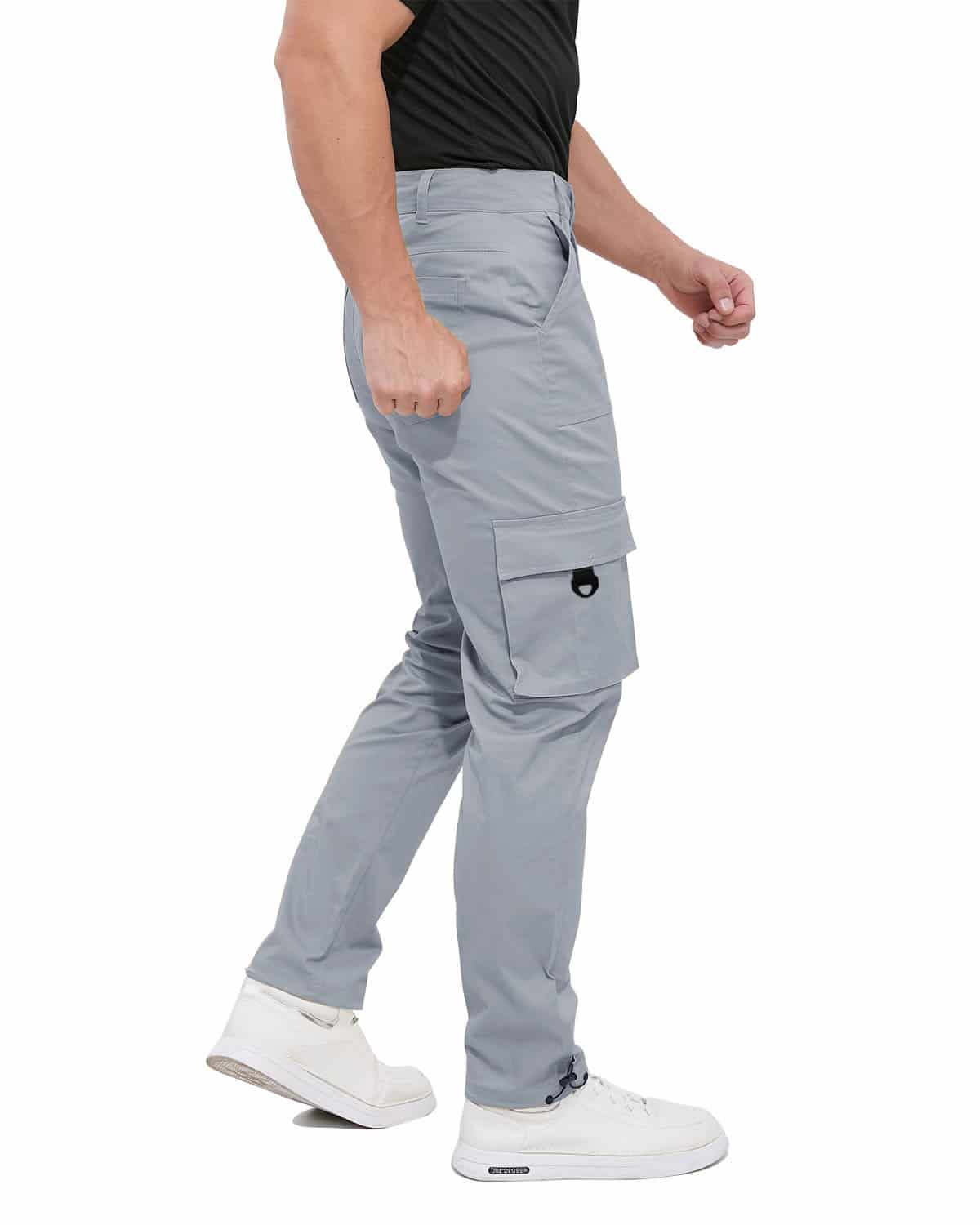 ALLELMS Mens Straight-Fit Stretch Grey Cargo Pant with Multi Pockets