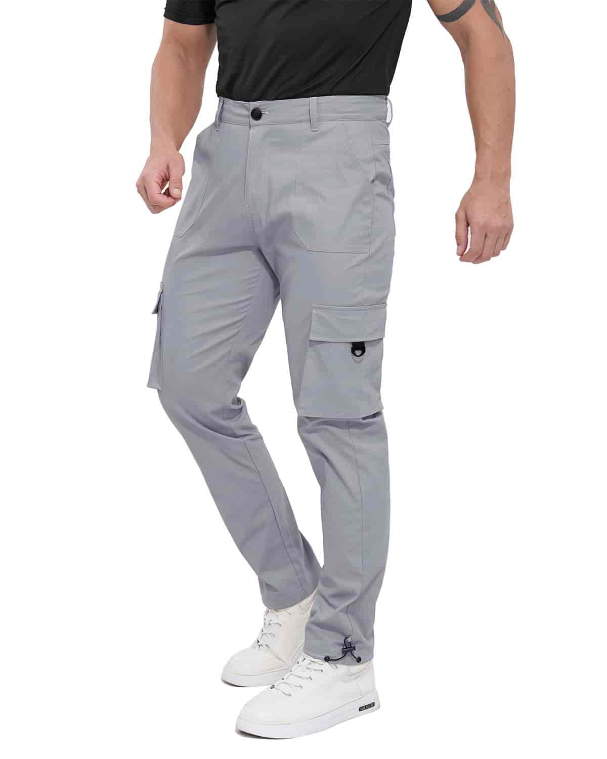 ALLELMS Mens Straight-Fit Stretch Grey Cargo Pant with Multi Pockets