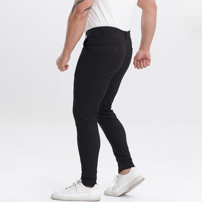 black mens striped pants slim fit stretchy