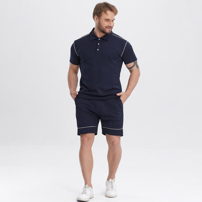 navy blue mens summer polo outfits 2 piece