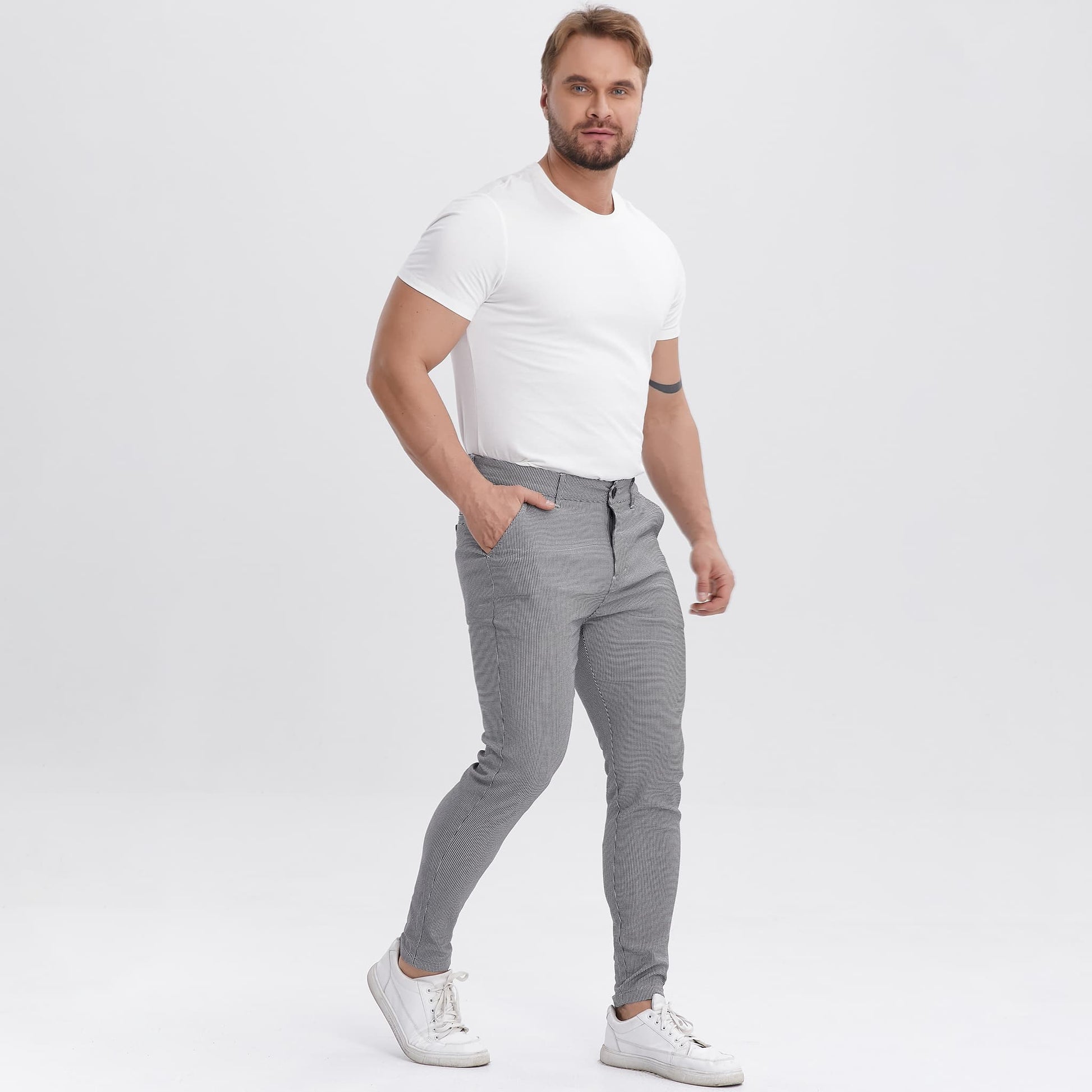 grey houndstooth mens tapered golf pants slim fit stretch