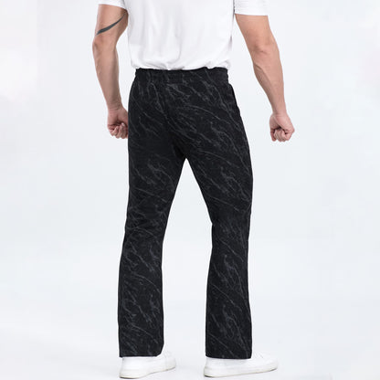 black camouflage pattern mens track pants open bottom drawstring waistband