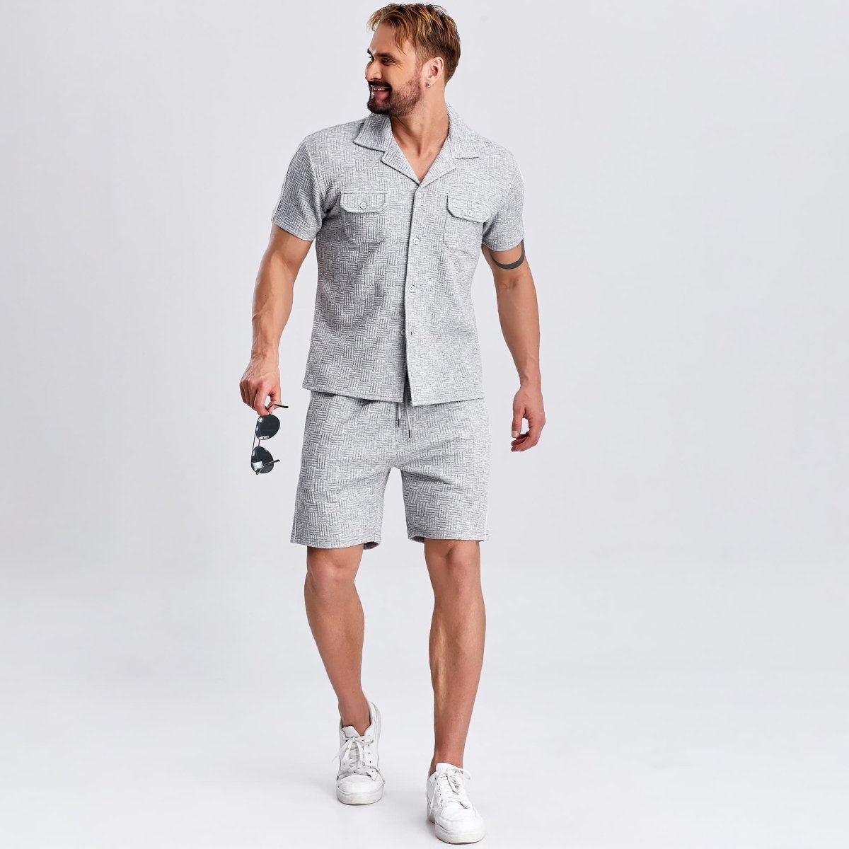 button down mens track suits 2 piece set drawstring