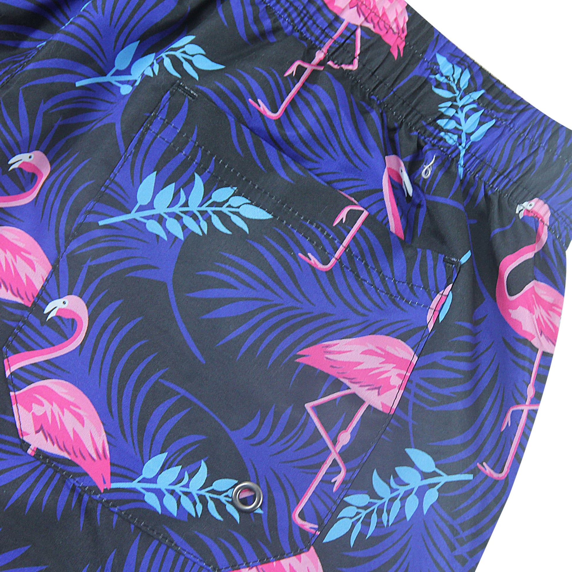 flamingo mens tropical swim trunks back pocket