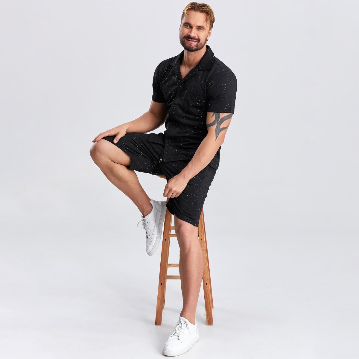 mens two piece outfit button down sparkling