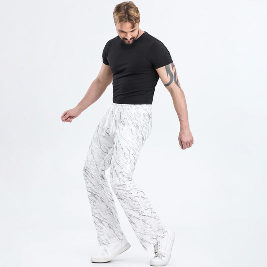 white camouflage pattern mens wide leg pants drawstring waistband