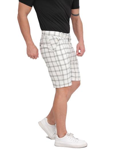 ALLELMS  Mens Slim Fit Shorts Black and White Plaid Chino Short Tapered Leg Skinny Stretch