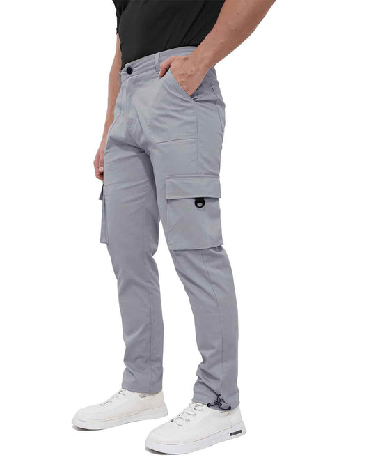 ALLELMS Mens Straight-Fit Stretch Grey Cargo Pant with Multi Pockets
