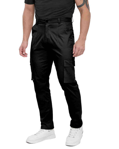 ALLELMS Mens Straight-Fit Stretch Black Cargo Pant with Multi Pockets