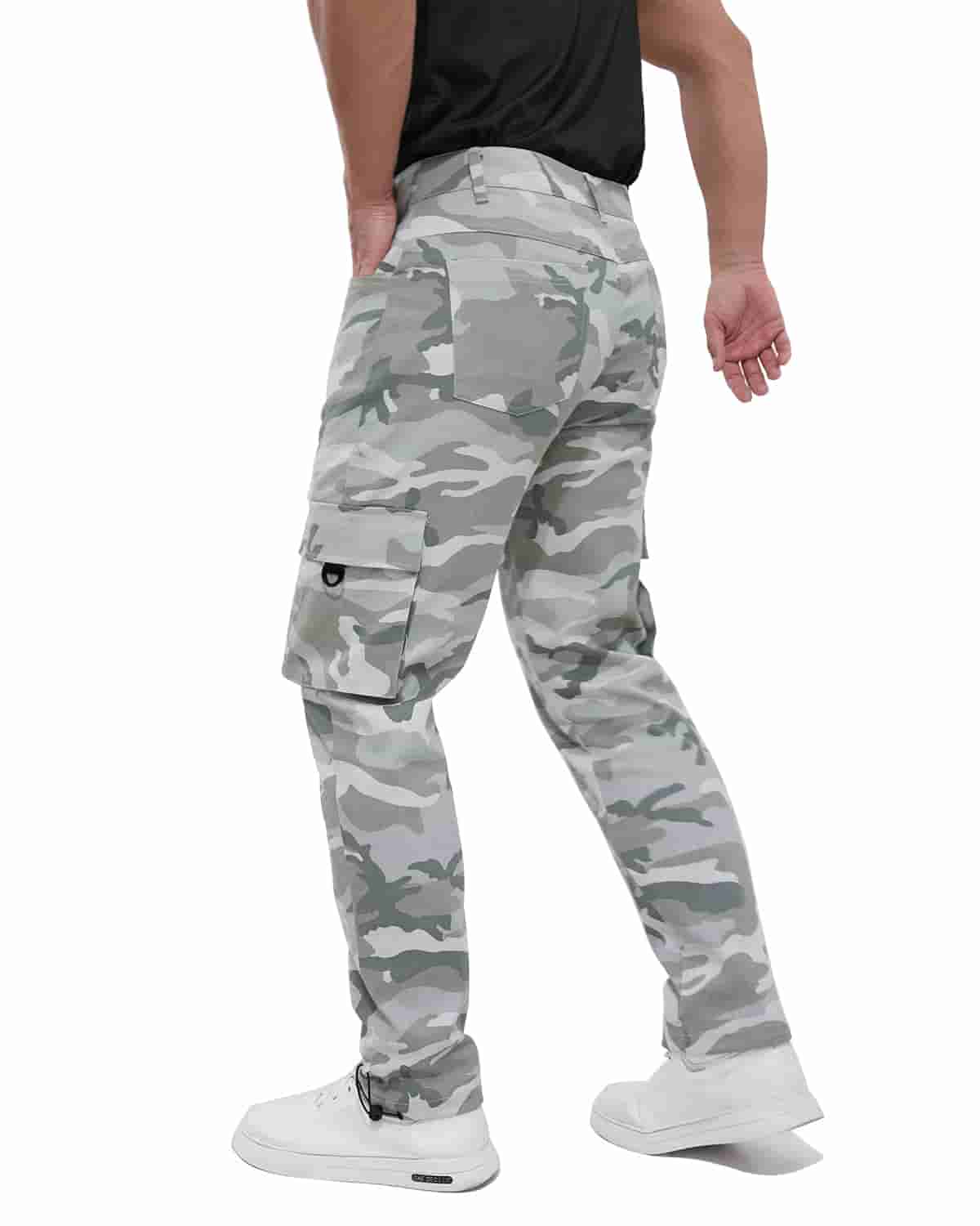 ALLELMS Mens Straight-Fit Stretch Black Cargo Pant with Multi Pockets