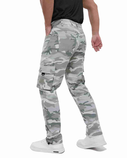 ALLELMS Mens Straight-Fit Stretch Black Cargo Pant with Multi Pockets