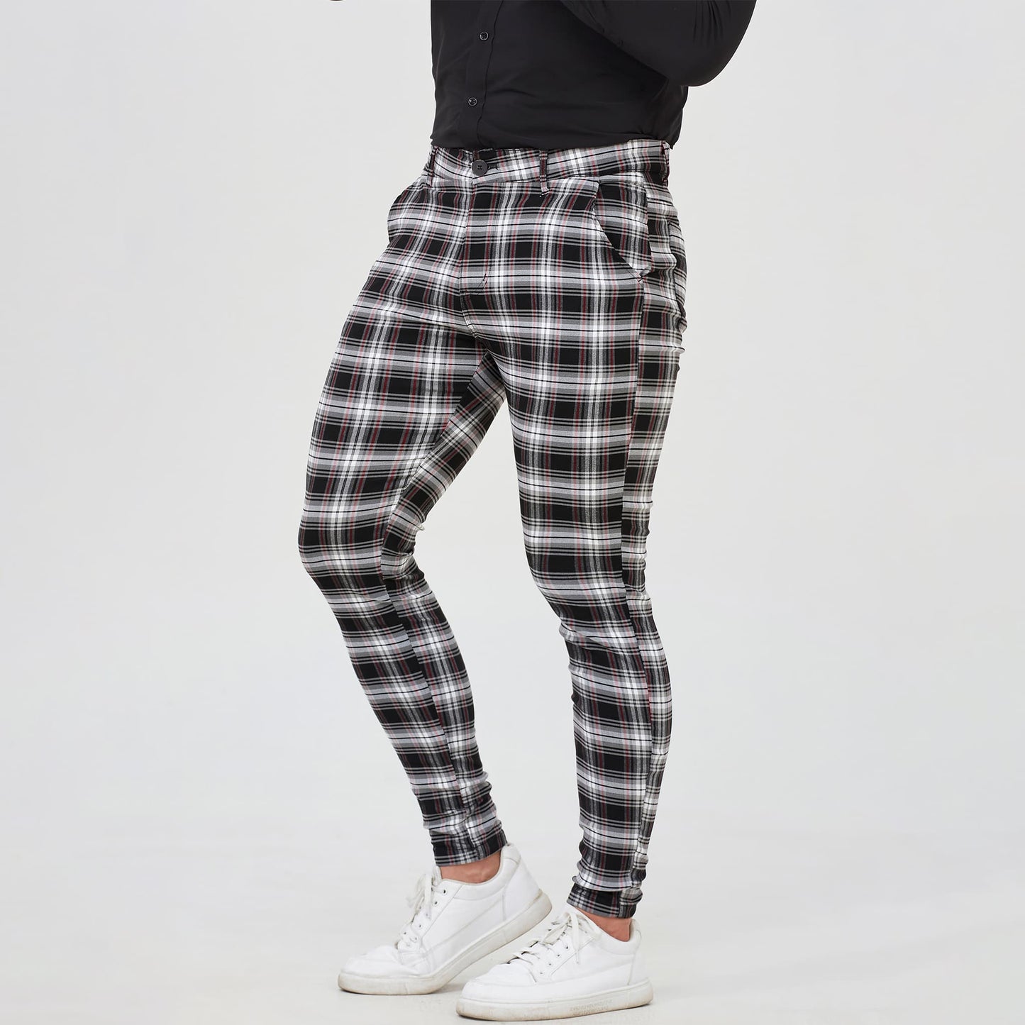 black and white office pants for men slim fit stretchy