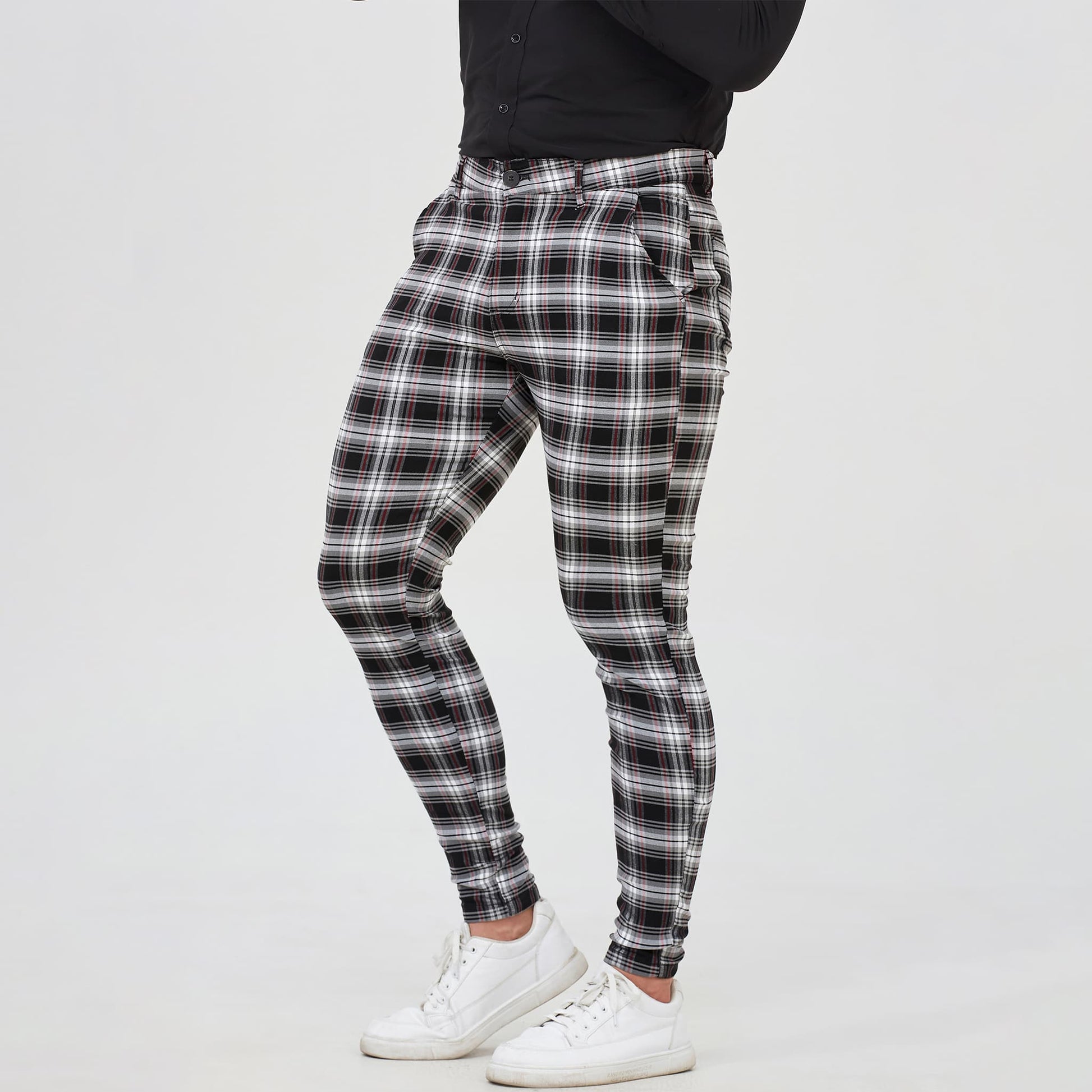 black and white office pants for men slim fit stretchy