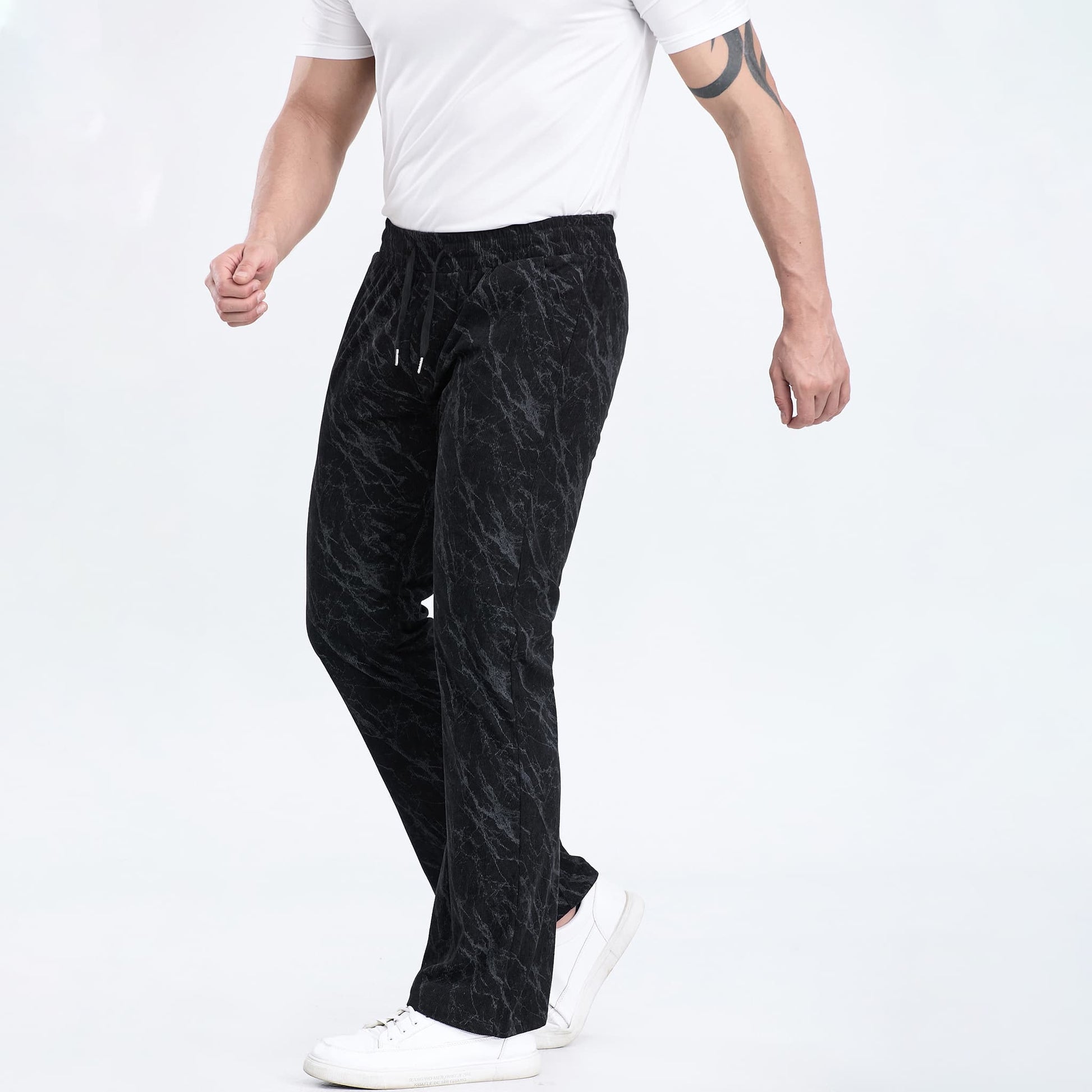 camouflage pattern open hem sweatpants men drawstring waistband