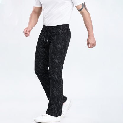 camouflage pattern open hem sweatpants men drawstring waistband