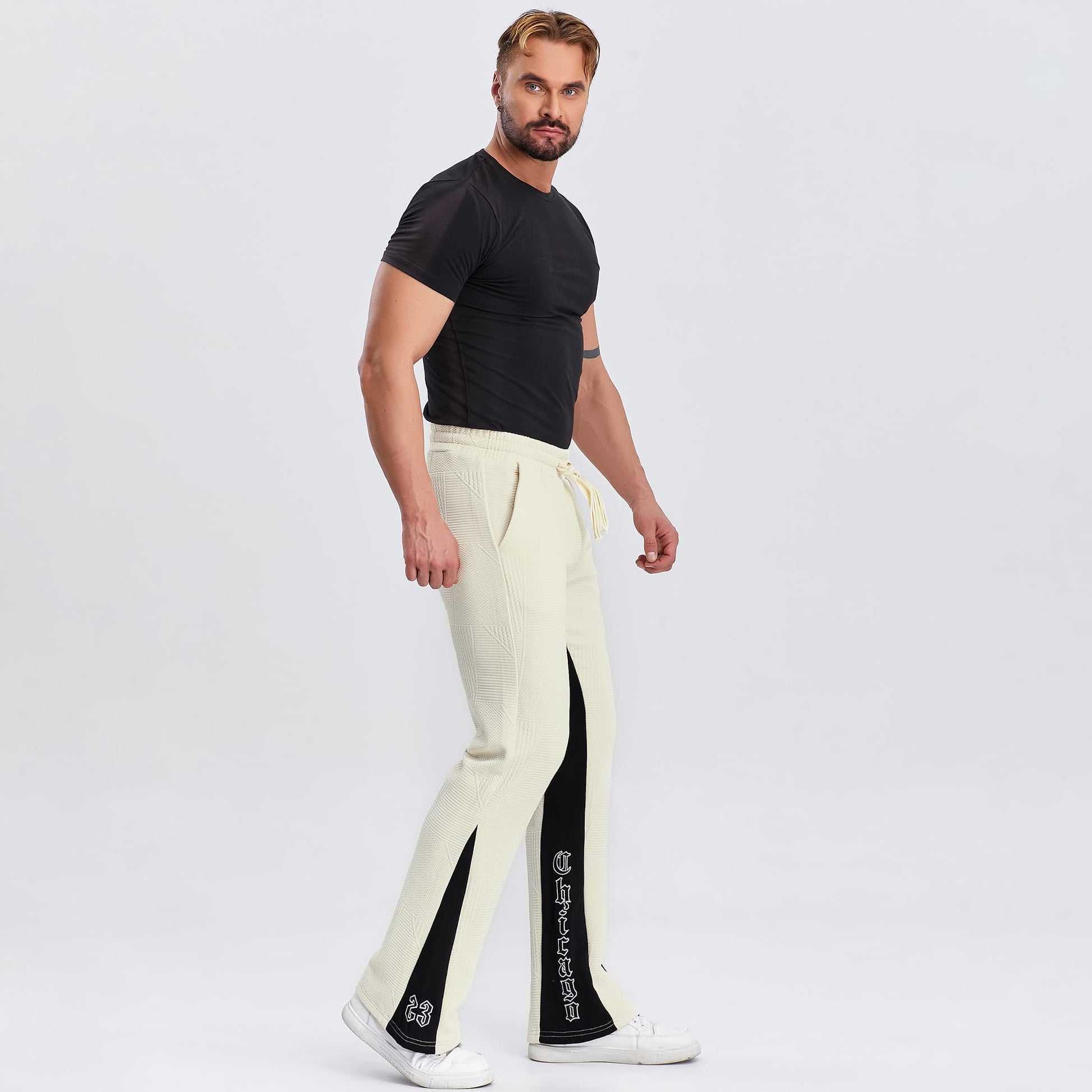 drawstring waistband pantalones acampanados para hombre wide leg