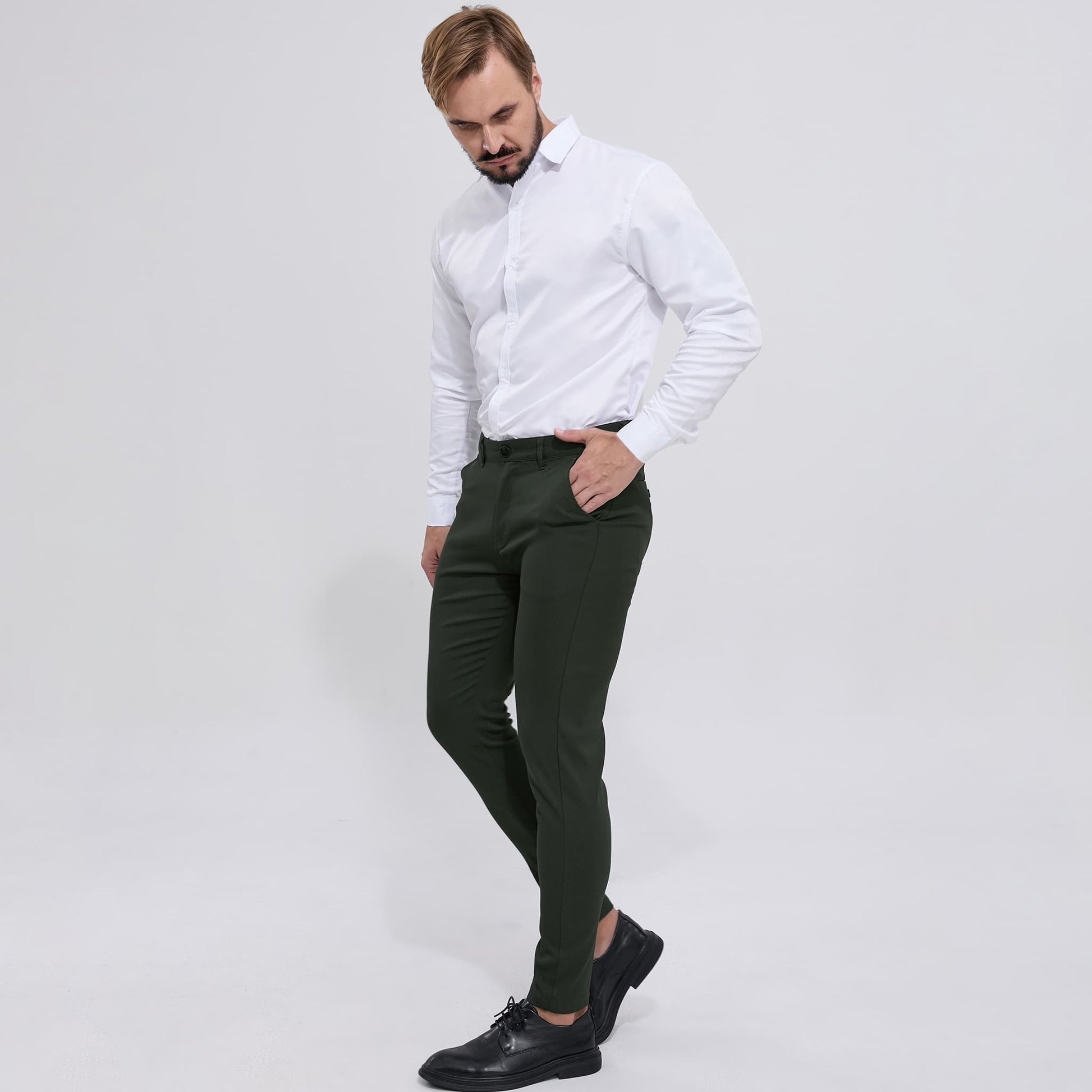 dark green mens slim fit pantalones de hombre stretchy