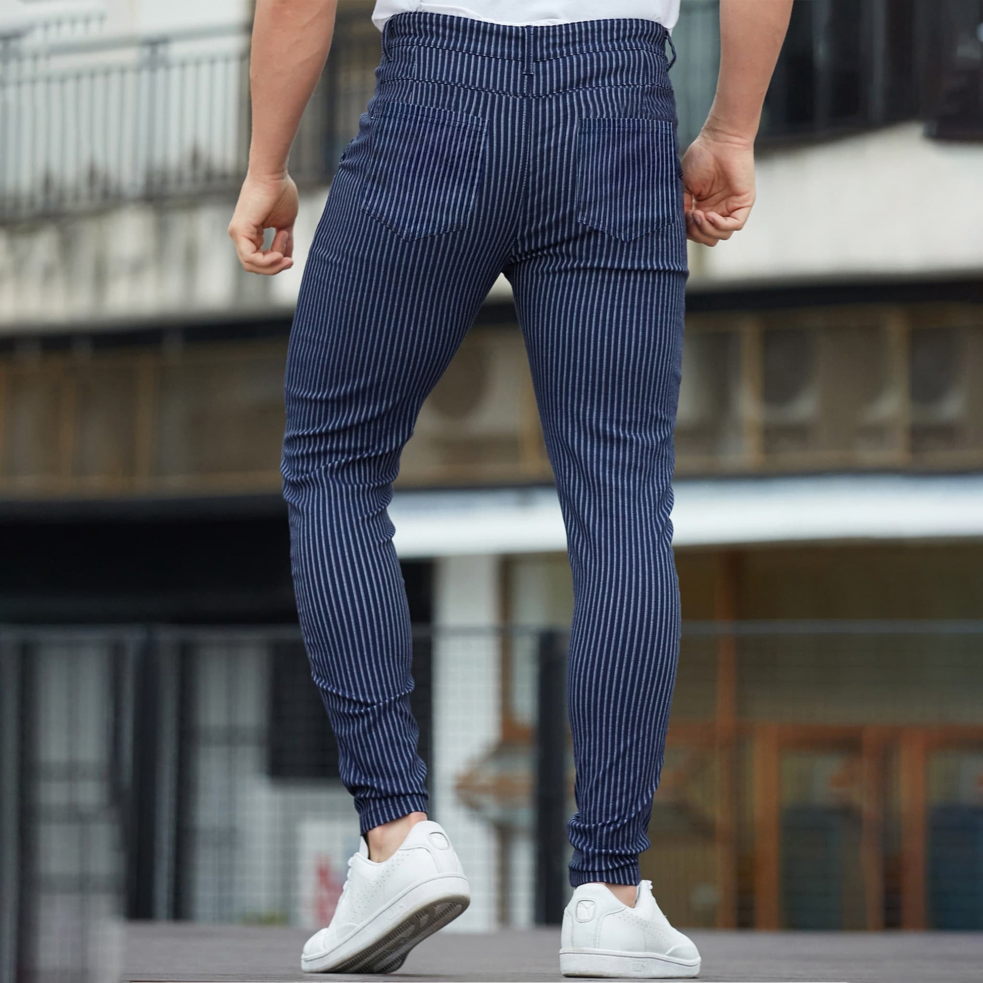 navy blue pantalones elasticos para hombre slim fit stretchy
