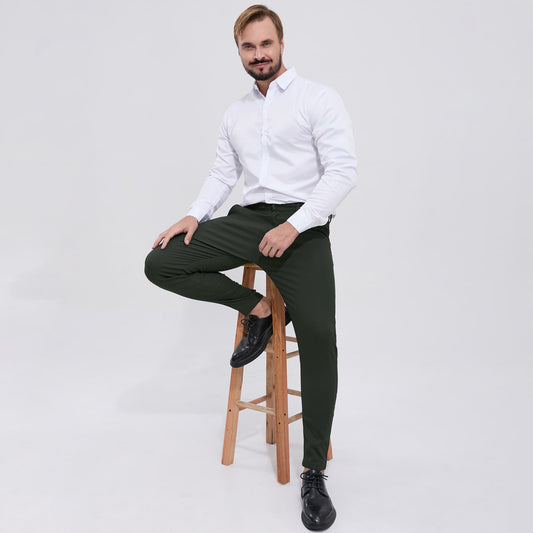 dark green slim fit pantalones strech para hombre