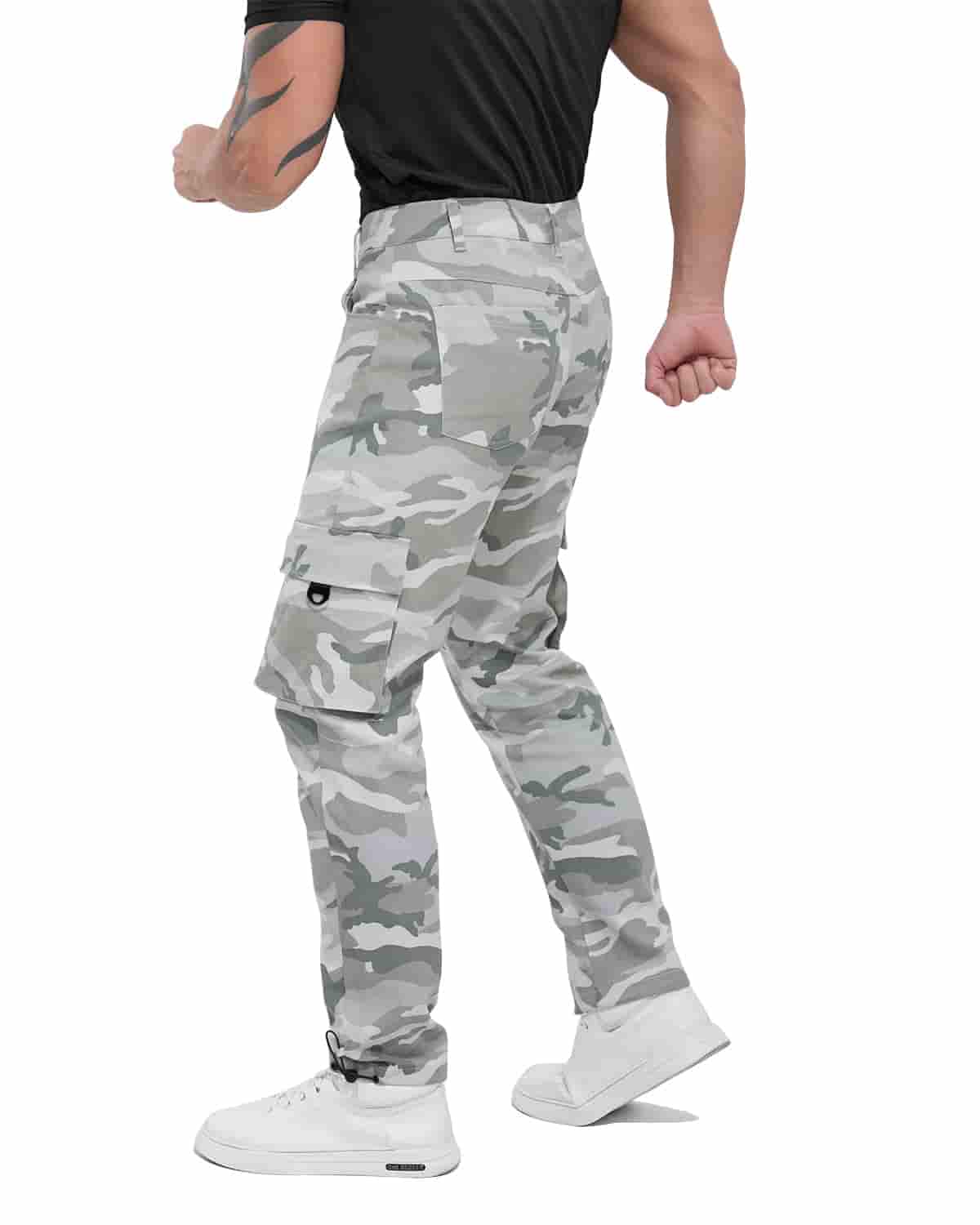 ALLELMS Mens Straight-Fit Stretch Black Cargo Pant with Multi Pockets